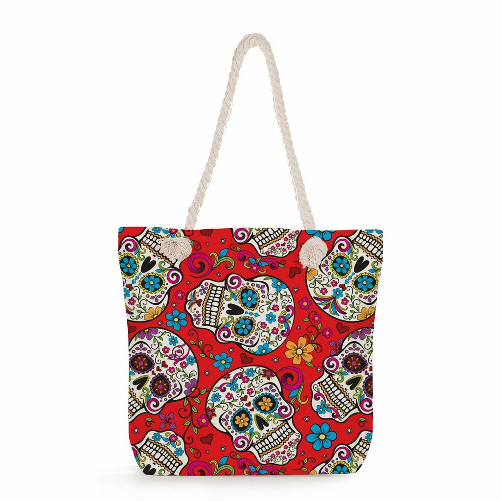 Skull print thick rope single-shoulder beach bag 7298 KTB