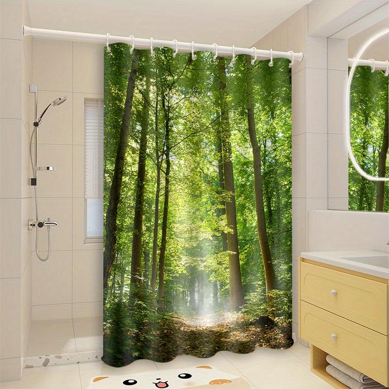 Sunlight Forest Trees Shower Curtain Nature Art Bathroom Decor Green Woodland Path Bath Curtains Modern Home Interior