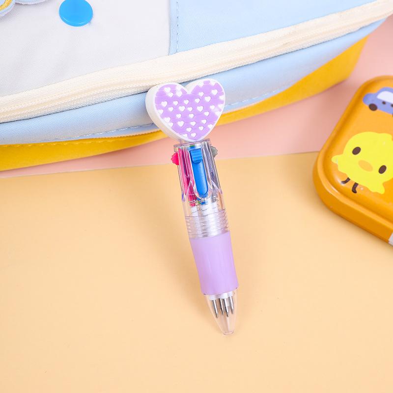 10Pcs Creative Gift Heart Shape Four-Color Ballpoint Pen Cartoon Love Pen Color Press Multicolor Back To School