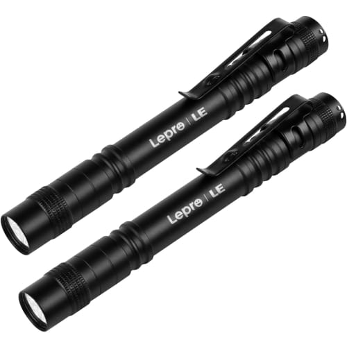 

Lepro LED Flashlight, Compact Penlight, Set of 2 [High Brightness/120 Lumens/3 Dimming Levels/Battery Operated/Waterproof/Aluminum Alloy/Durable] with