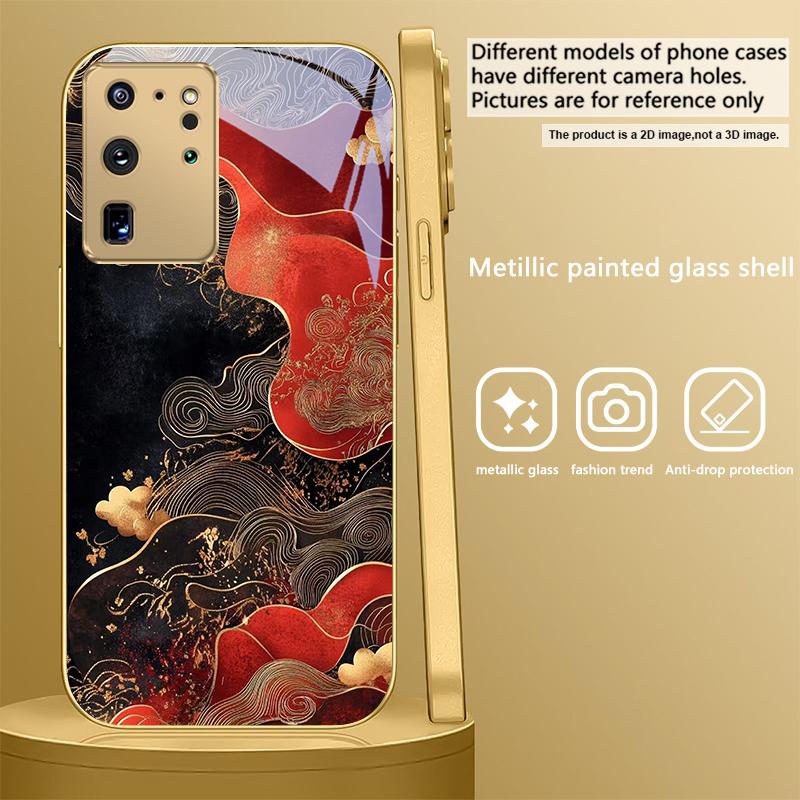 Red Vortex Pattern For Samsung Galaxy S26 S20 FE S21 Ultra S23 Plus S24 Ultra S25 S21+ S22Plus S26 S24 Golden Glass Phone Case