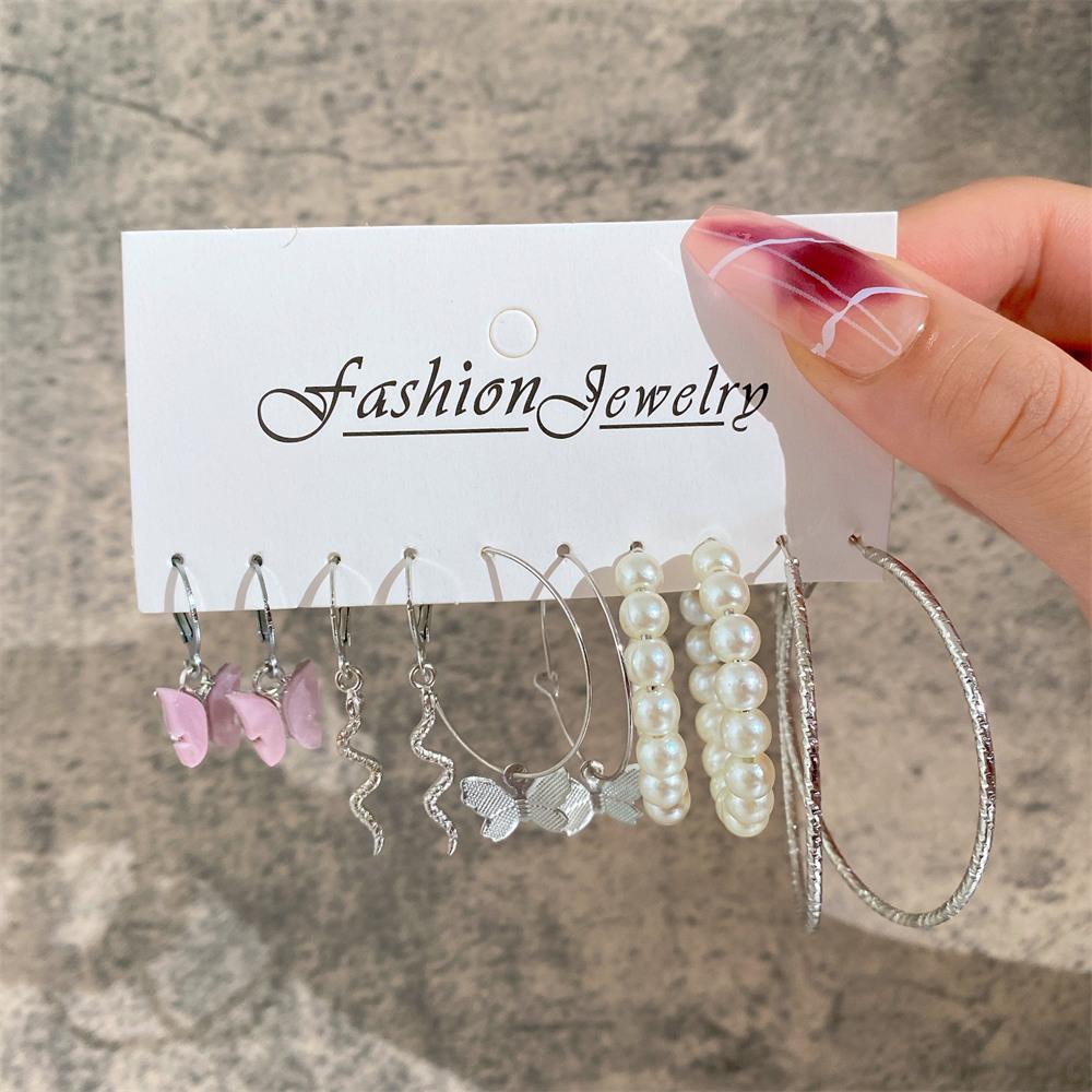 Vintage Heart Butterfly Snake Earrings for Women Goth Darken Punk Skull Retro Silver Color Metal Earring Set Jewelry Accessories