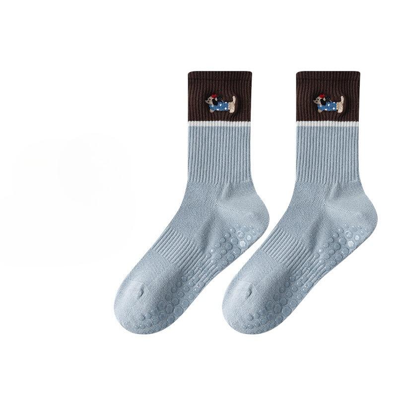 

Носки для йоги, женские нескользящие бесшовные носки до середины икры для пилатеса, весенне-летние сетчатые дышащие спортивные носки для фитнеса и бега 1 pair светло-синий