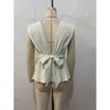 New Women's Sleeveless Top, French Style Solid Textured V-neck Waist-cinched Casual Blouse