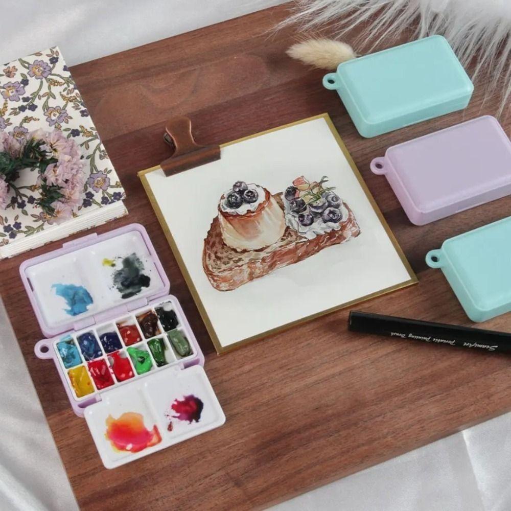 Purple Blue Travel Plastic Painting Box Mini Portable Pigment Box Watercolor Paint Subpackage