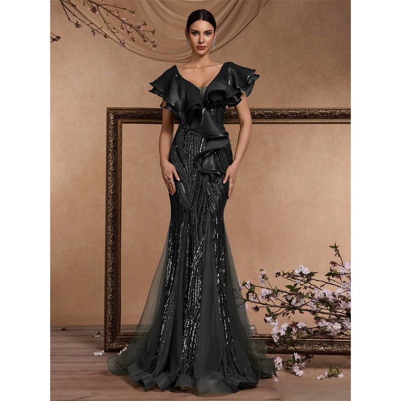 Cross-Border Foreign Trade Long Dresses, Cocktail Party Evening Dresses, Mermaid Graduation Evening Dresses, Maix Dresses Black S
