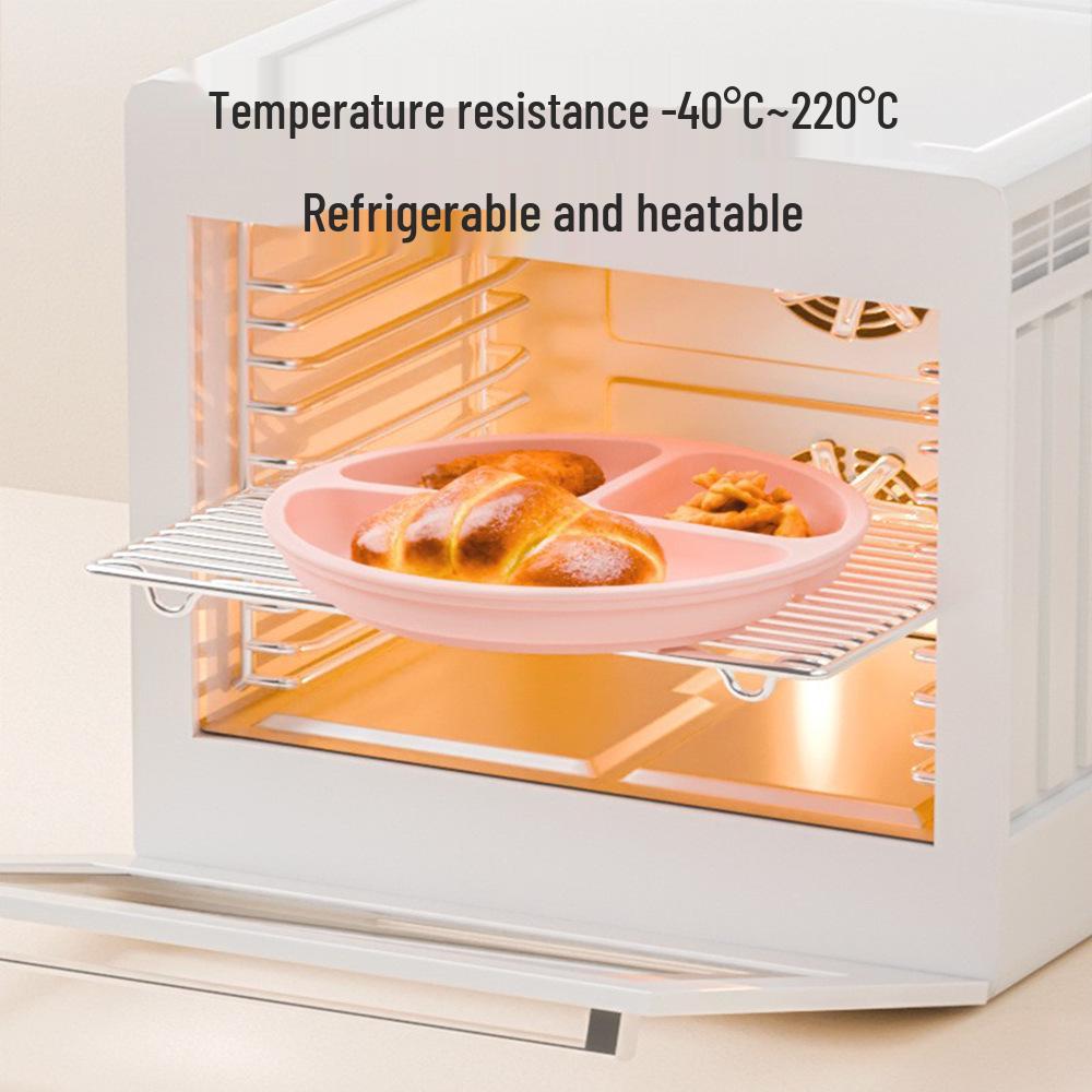 Silikon sugtablettset: Livsmedelsklassad värmetålig gaffel, sked och delad tallrik för baby och småbarn