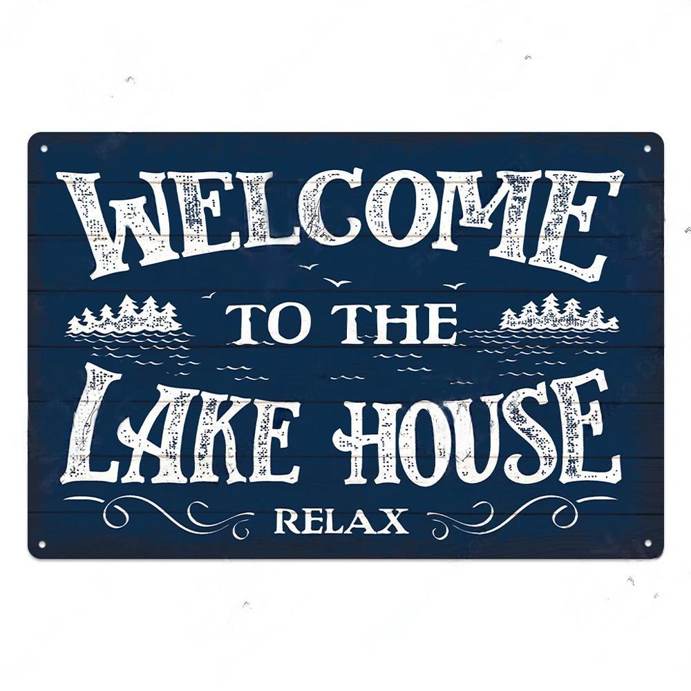 Lake House Posters Vintage Metal Tin Signs Decor Rustic Plaque Metal Plate Wall Art Decor for Living Room