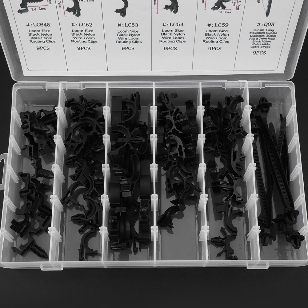 54pcs Assorted Car Body Wiring Harness Fastener Wire Routing Clip Convoluted Conduit Clip