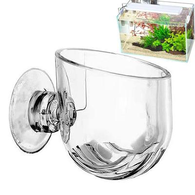 Oval Round Acrylic Aquatic Plant Cup Aquarium Fish Tank Glass Plant Pot with Suction Holder Feeding Container Stand for Aquarium