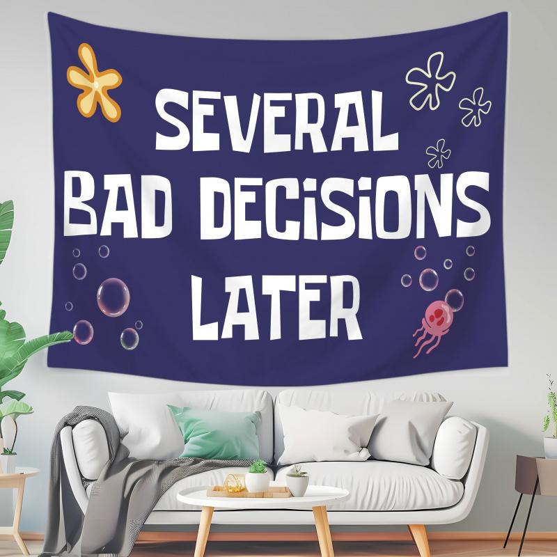 VIKAMA Several Bad Decisions Later Floral Tapestry Black Boho Wall Hanging with Cute Flowers for Bedroom Dorm Decor