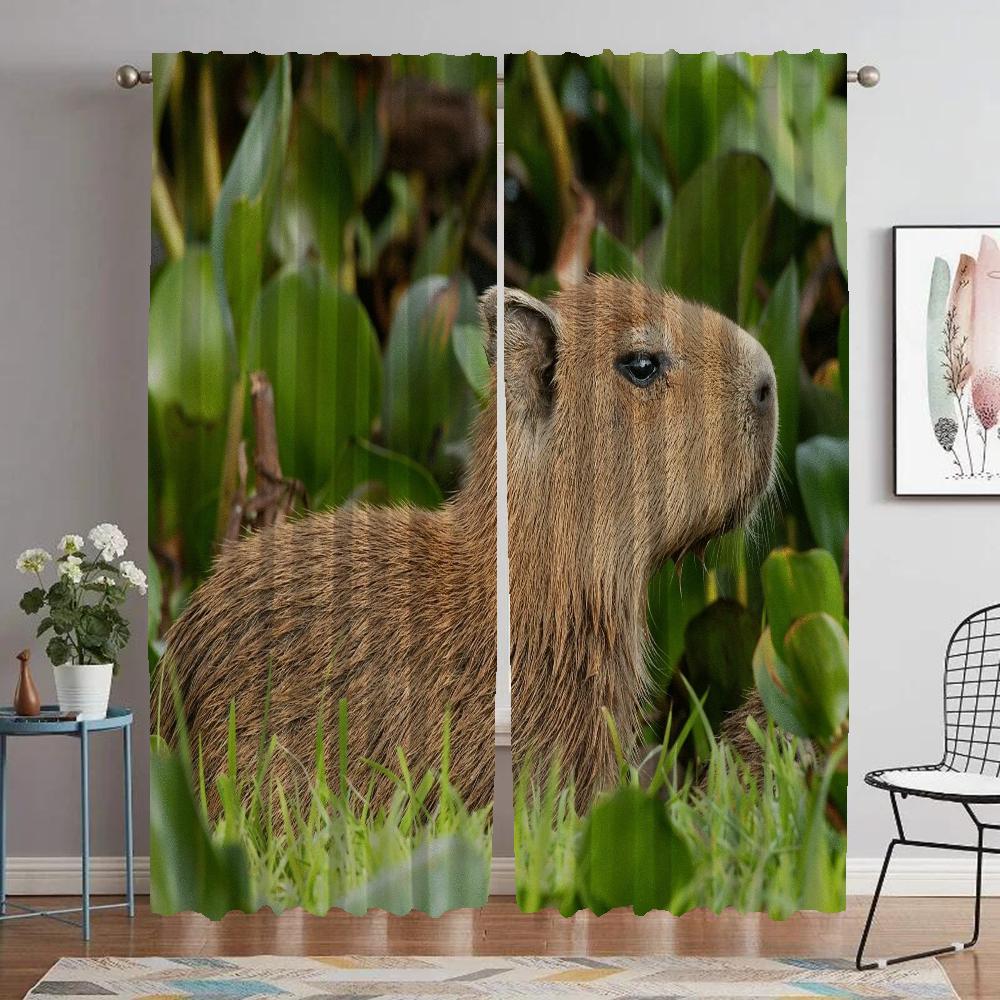 Kitchen Curtains for Living Room Curtain for Room 2 Panel Capybara Shades Halloween Decoration Partition Home Interior Curtains