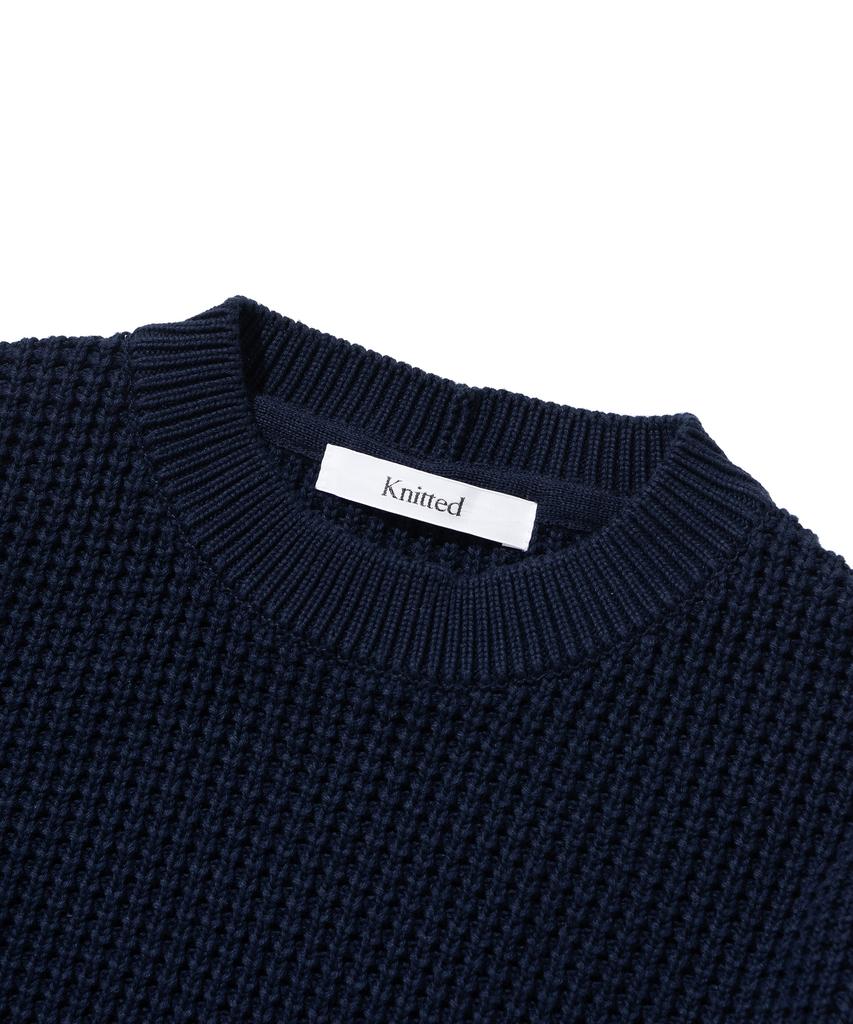 KNITTED Heavy Waffle Round Knit Navy