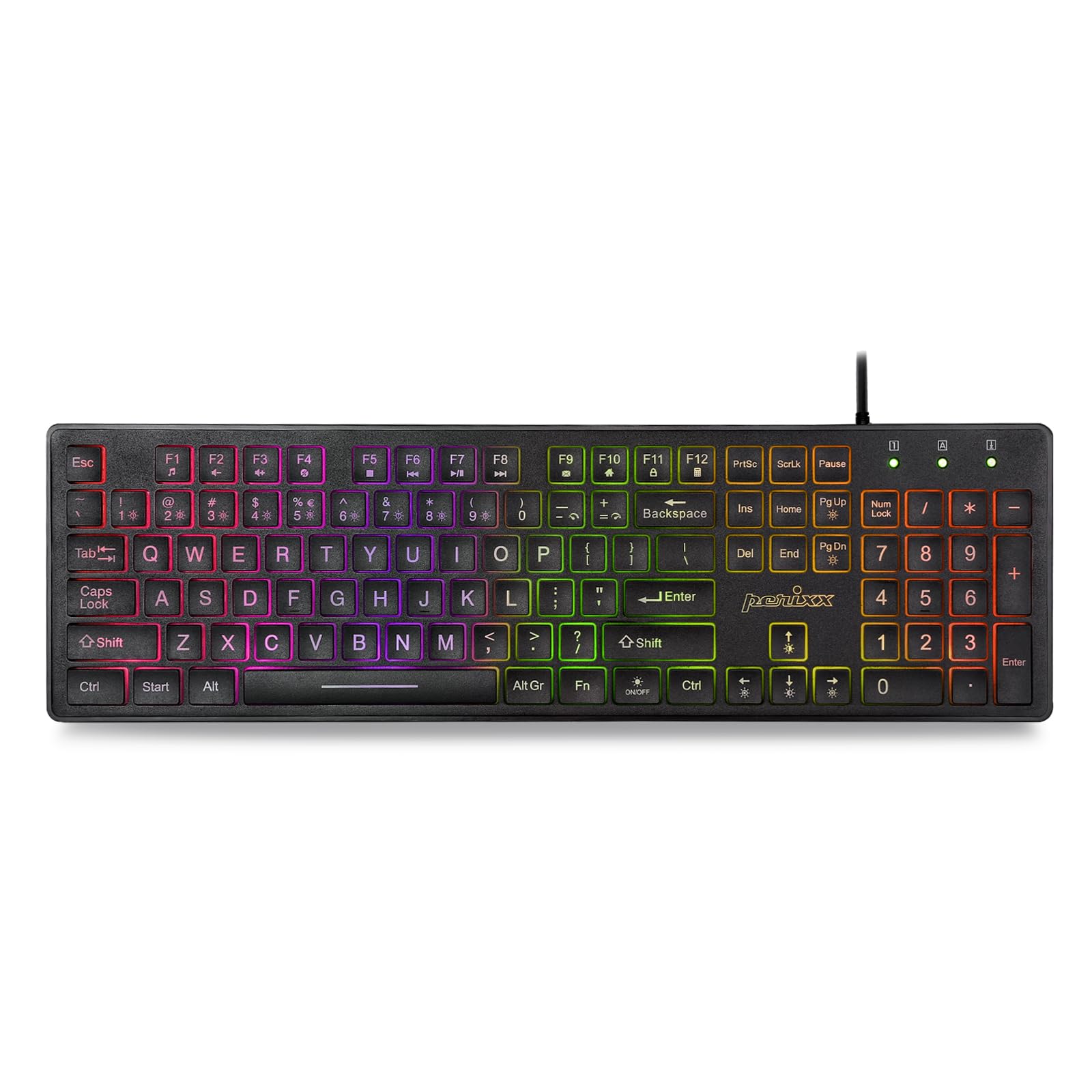 

Perixx Wired Backlit USB Keyboard Big Print Letter with RGB Illuminated LEDs US English Layout PERIBOARD-317RGB - -