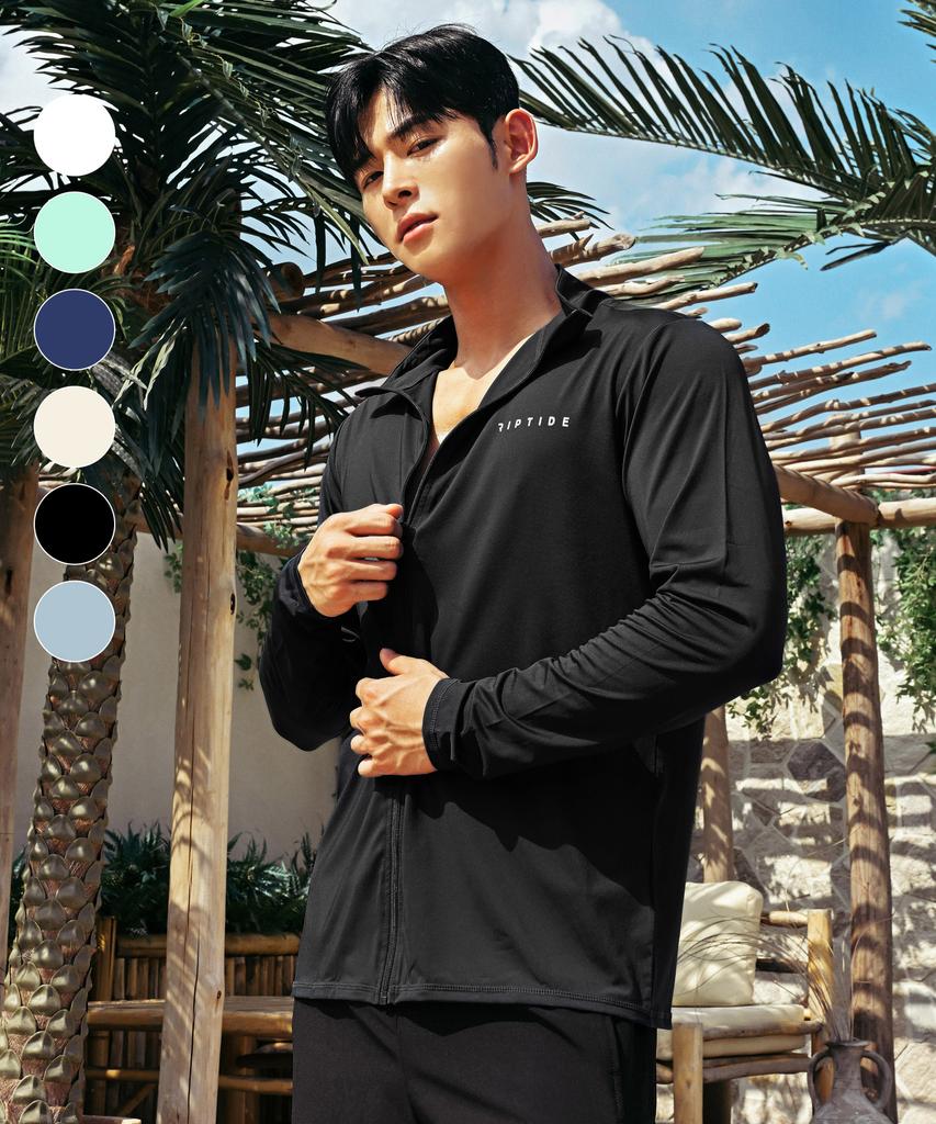 Helingbon Loose Fit Active Zip-Up Rash Guard (Black) / Rc903M