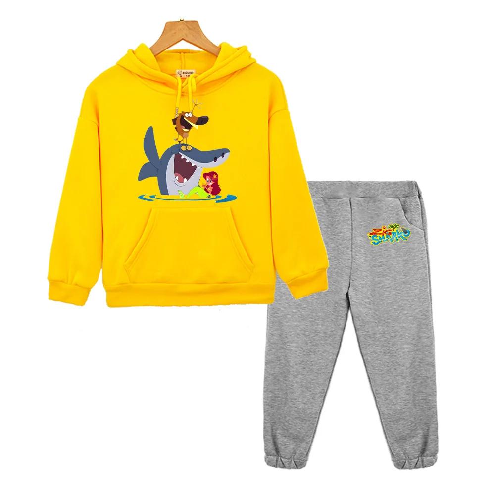 Zig and Sharko Cartoon Clothing Sets Autumn New Children's Hoodies Funny Boys Girls Sweatshirts Kids Loose Fleece Casual Pullover