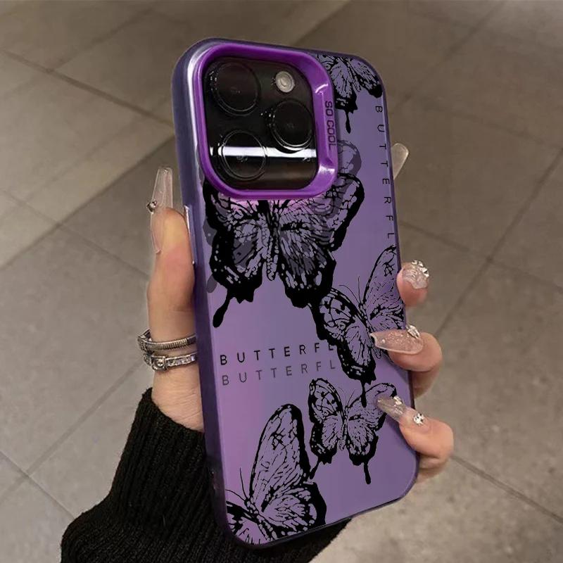 Retro Black Butterfly Case for iPhone 15 Pro Max 16 14 13 12 11 XS X XR SE   7 8 Plus 15 Electroplated Matte Hard Cover