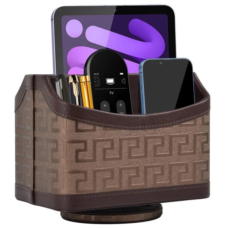 Supporto per Telefono e TV con Telecomando in Pelle a 360 Gradi Scatola Portaoggetti da Scrivania Porta Pennelli per Cosmetici Organizer per Trucco