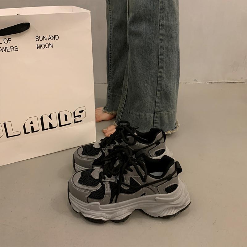 Fleece Explosive Muffin Thick-soled Dad Shoes Women's Small Men Increase In Height 2025 New Mesh Breathable Casual Sports Shoes