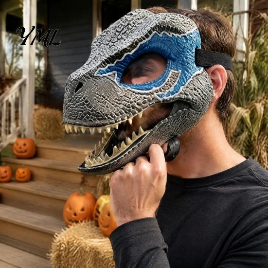 Creative Festival Costume Accessories Realistic Dinosaur Mask, Moving Jaw Mask for Human Flexible Soft Rubber Pet, Novelty Cosplay Halloween