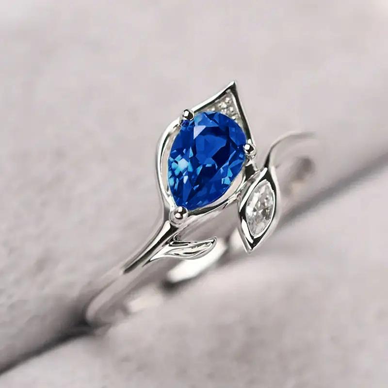Huitan Charming Waterdrop Blue Cubic Zirconia Rings for Women Novel Design Luxury Elegant Lady Wedding Party Accessories Jewelry