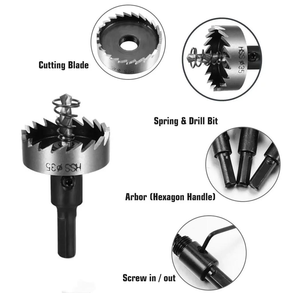 5PC HSS Titanium Plated Serrated Hole Opener Aluminum Plate Iron Plate Natural Color Drill Bit 16-30mm Hole Punching Tool Set