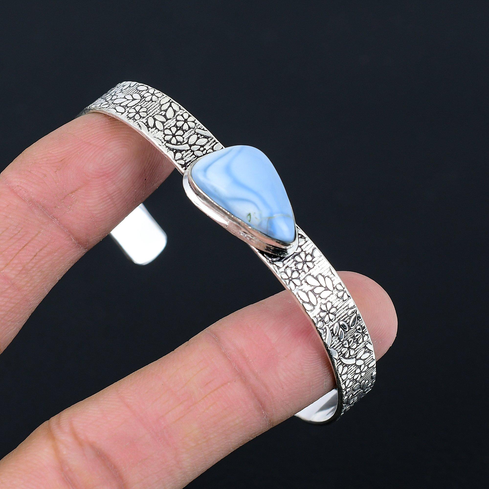 

Sisters Day Deal Sterling Silver Natural Owyhee Blue Opal Mother Bangle Jewelry Adjustable