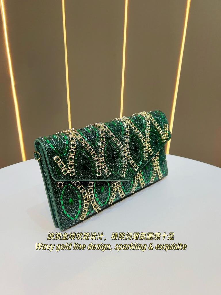 Pochette da Sera Transfrontaliera con Decorazioni in Cristallo e Catena per Eventi Formali