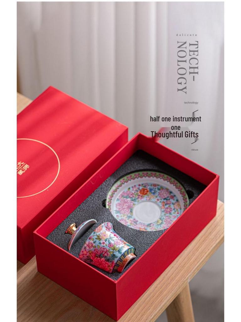Gaiwan Enamel Overglaze Sancai Bowl Set - National Tide Kung Fu Tea Brewing Cup, Light Luxury Style