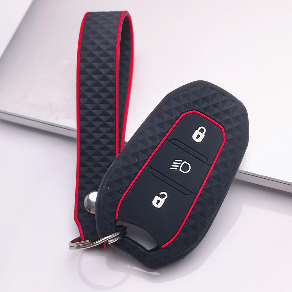 Key Fob Cover for Peugeot 3008 5008 208 308 408 508 4008 C1 with Keychain Anti-Scratch Surface Shockproof Structure Soft Grip Texture