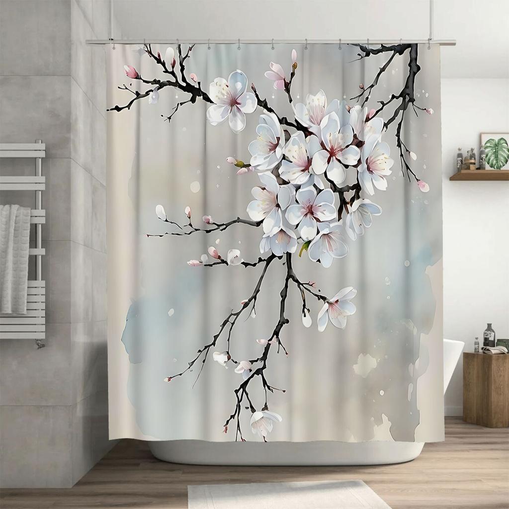 Elegant Blossom Shower Curtain Bathroom Decor With White Pink Sakura Flowers Waterproof Durable Easy To Clean And Maintain
