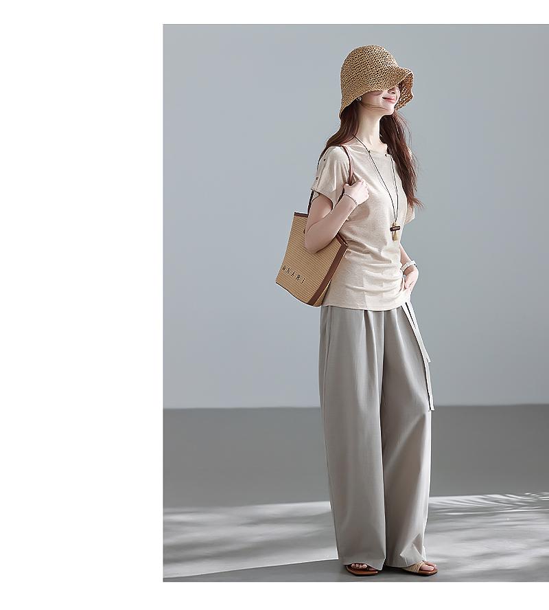 Elegant Cotton Lyocell High Waist Wide Leg Women's Pants