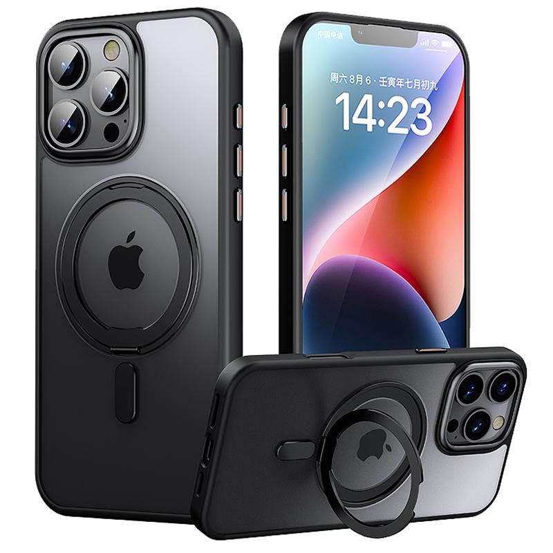 

Для чохла iPhone 16 Pro Max, сумісного з MagSafe, TPU+Акрил+Металева підставка, Матовий чохол для телефону Black