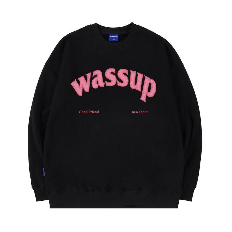 Wassup Heods Heavyweight Sweatshirt for Men, Fleece-Lined, American High Street Fashion Brand, Autumn and Winter Couple Style, Crew Neck Pullover Top
