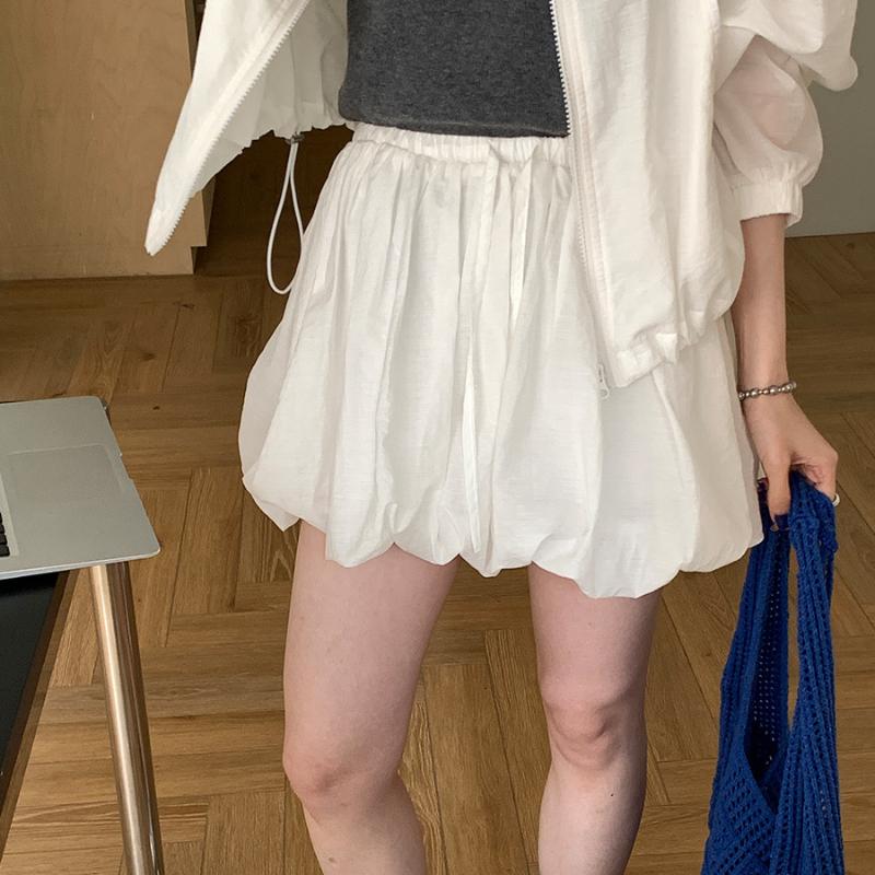 Damen Frühling und Sommer Neu Lässige Stehkragen Reißverschluss Strickjacke Sonnenschutzjacke + Hochtaillierter A-Linien Knospenrock Kurzer Rock