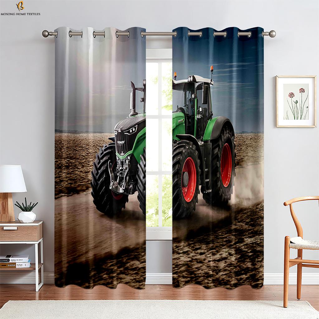 Bauernhof Traktor 3D Stereo Druck Vorhang Schlafzimmer Wohnzimmer Küche Dekorativer Vorhang Polyesterfaser Maschinenwaschbar 2 Stück
