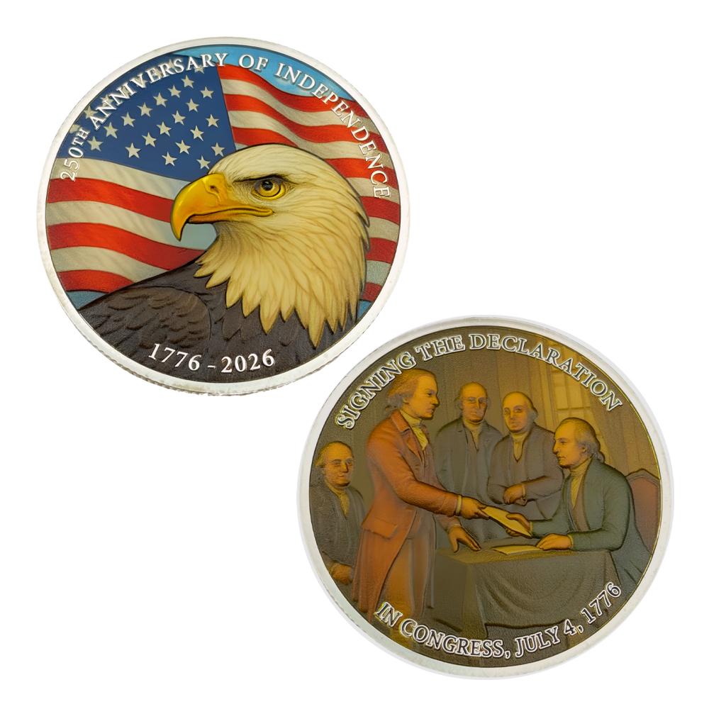 1776-2026 US 250th Anniversary Independence Day Commemorative Silver Coin Liberty Bell & Eagle Souvenir Coin in Capsule