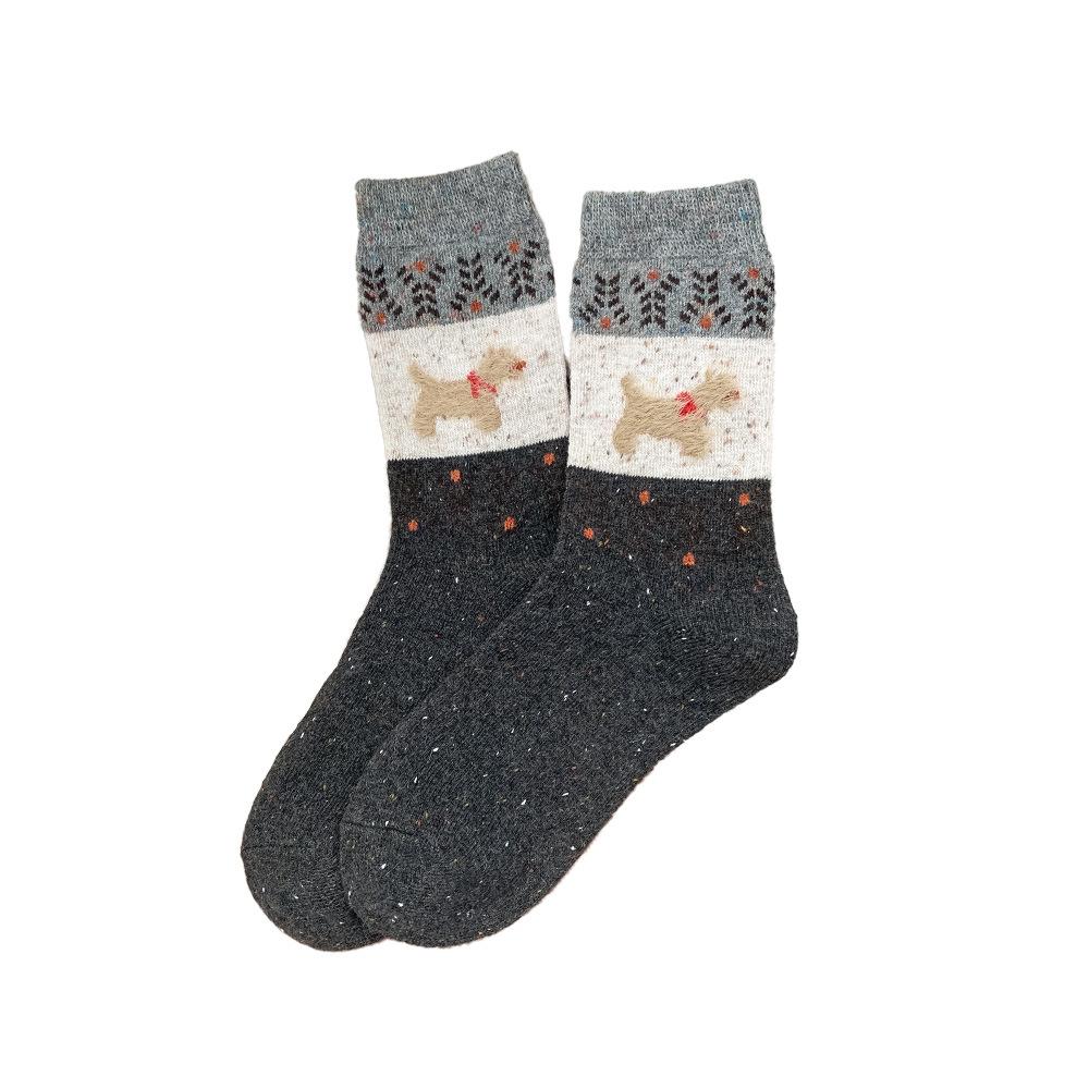 Ich Herbst- und Winter-Cartoon-Farbblock-Hund-Mädchensocken, Verdickte Wollsocken, Warme Socken, Wadenlange Socken, Retro-Outfits