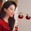 18k Gold Plated Zircon Lucky Bag Earrings - Chinese Style Retro with Light Luxury Look