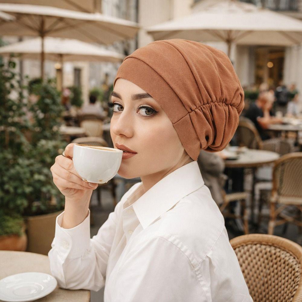 Comfortable Vintage Hijab Caps Elastic Soft Polyester Islamic Headband Breathable Wrap Style Cancer Chemo Hat Hair Loss