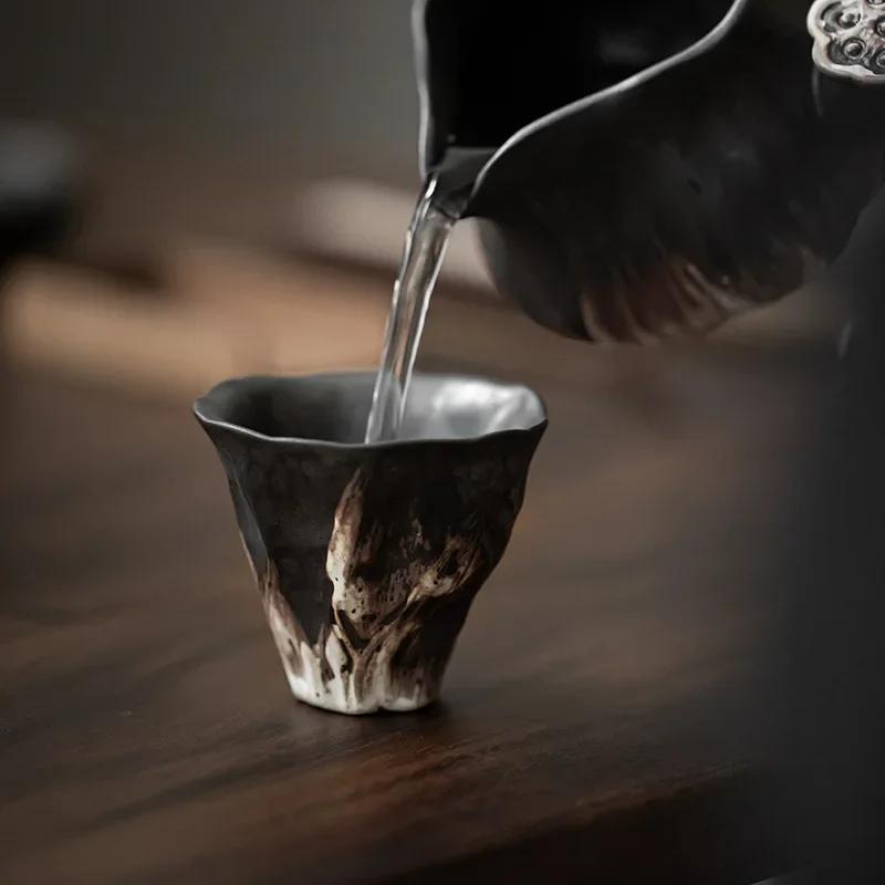 Japanese style tile pizza style lotus rhyme tea cup, rough pottery kung fu tea set,tasting tea cup, small single cup, master cup