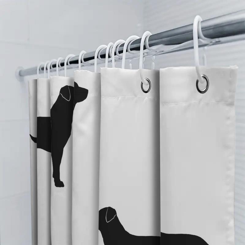 Bathroom Shower Curtain Waterproof Pet Design Home Decor Black Silhouette Dog Shape Decoration White Fabric Shutter For Bath Roo