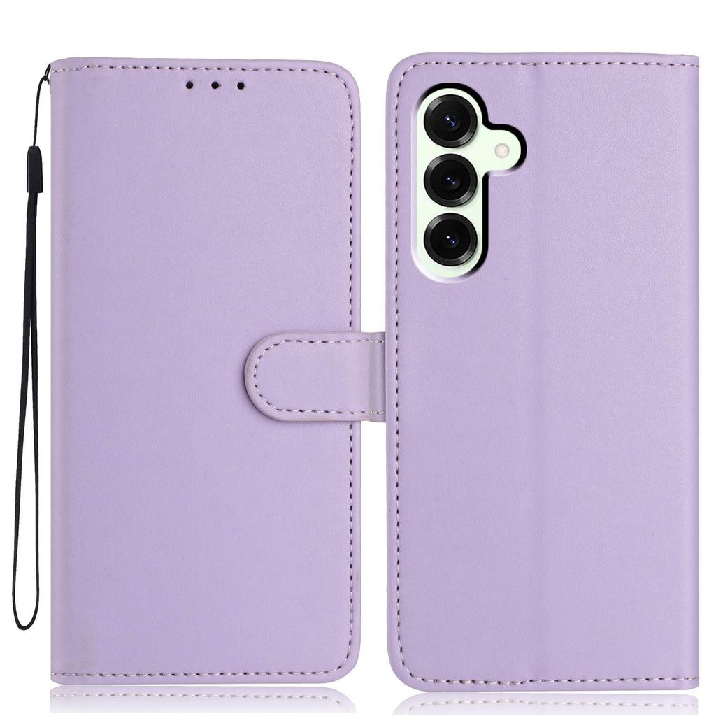 For Samsung Galaxy S25+ Wallet Case with Strap/Multiple Card Slots Solid Color Leather Stand Phone Cover