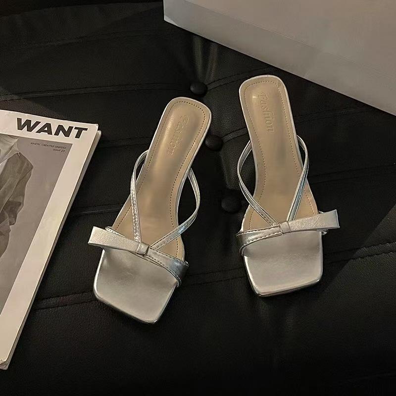 stiletto sandals fairy shoes with skirt bow temperament high heels summer new French niche