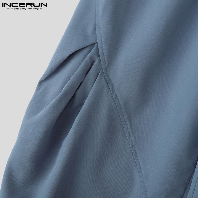 INCERUN Men Elastic Waist Pants Casual Wide Legs Pants Long Trousers