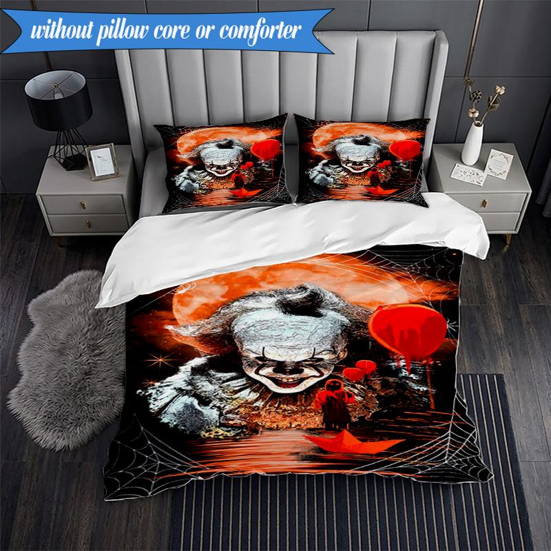 Scary Clown Horror 3pcs K-pop Music Group Bedding set,Ideal for Bedroom, Dormitory,Including Duvet Cover And 2pcs Pillowcases,Fan Gifts
