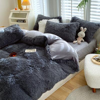 Simple Solid Color Mink Velvet Bedding Four-piece Set Winter Plush Warm Quilt Cover Red Fleece Blanket Bed 4-piece Set