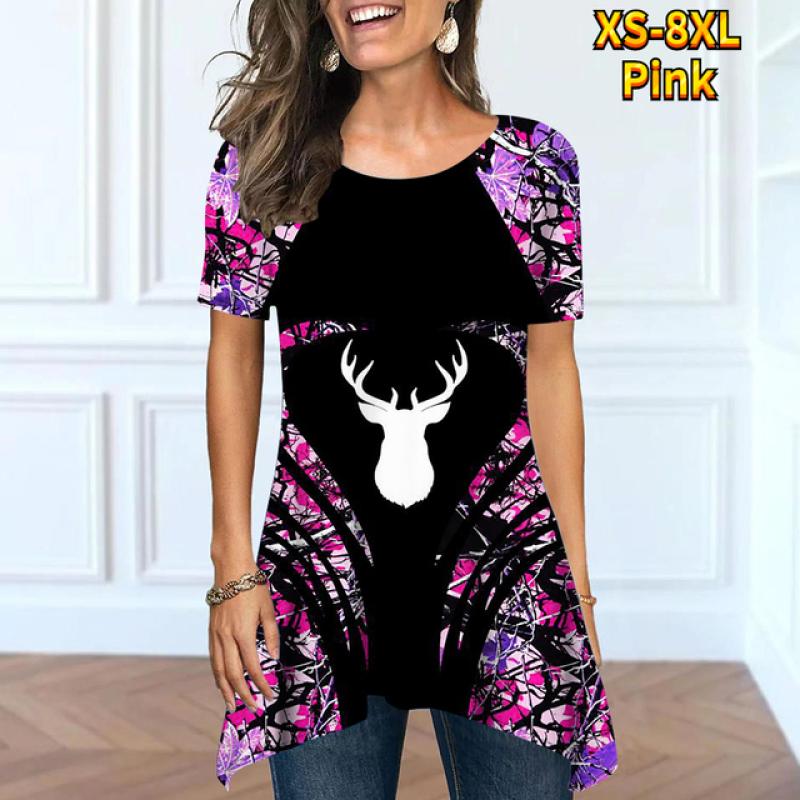 T-shirt a maniche corte con scollo tondo aperto da donna con stampa retrò sotto la maglietta estiva allentata per incontri business manica corta XS-8XL