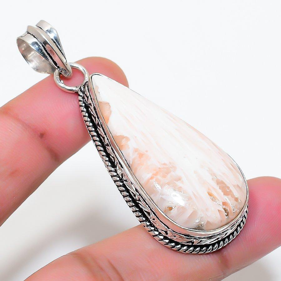 Natural Orange Scolecite Gemstone 925 Sterling Silver Jewelry Pendant 2.29" AP-15935