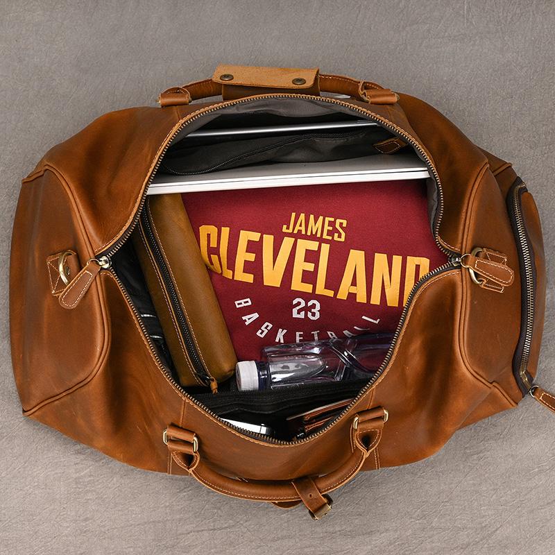High Quality Men Leather Travel Duffle Bag Cow Leather Men's Weekender Bags Real Cowskin Leather Handbags For Travelling Outdoor